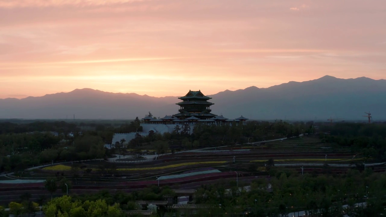 航拍北京世园公园风光视频下载