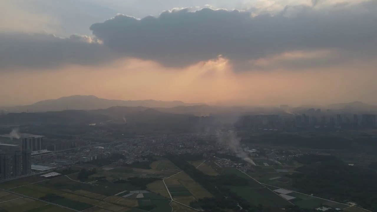 航拍广州市增城区朱村镇丝苗米基地的早晨视频素材