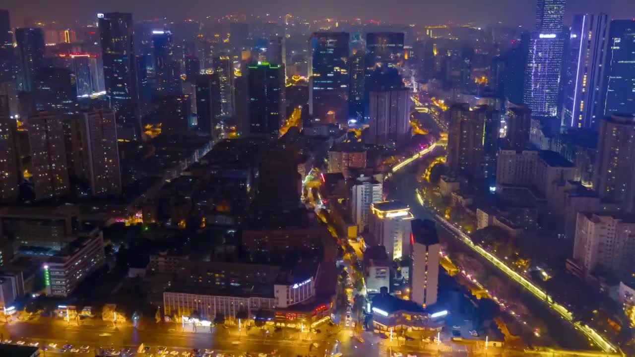 航拍成都太古里春熙路天府广场市区夜景延时视频素材