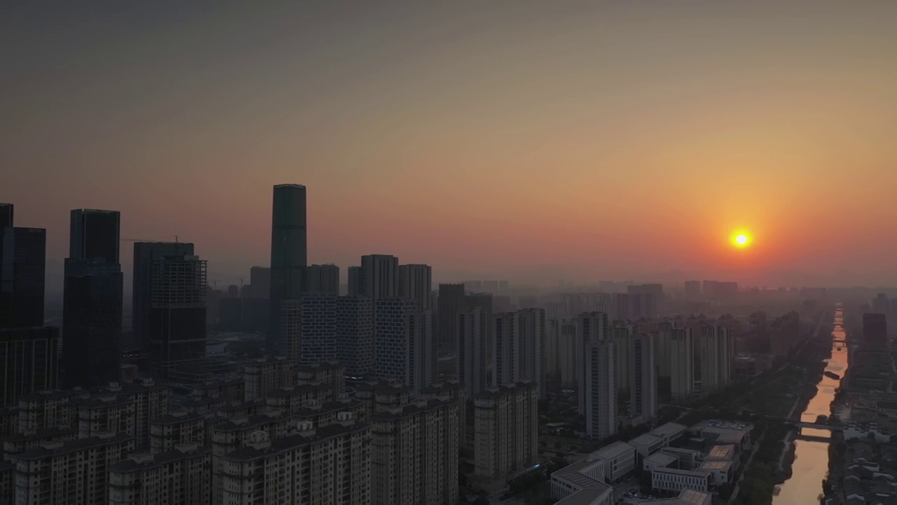 杭州余杭未来科技城航拍夕阳视频素材