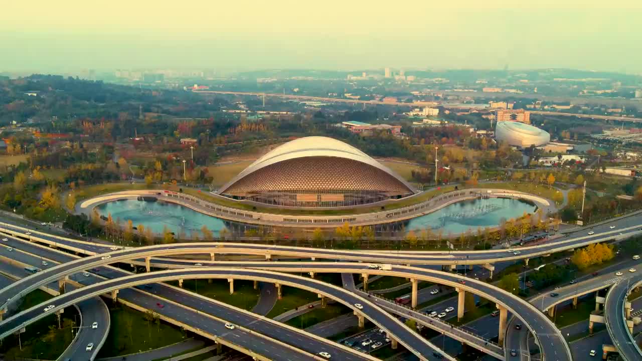 成都地标露天音乐公园大气城市航拍合集视频素材