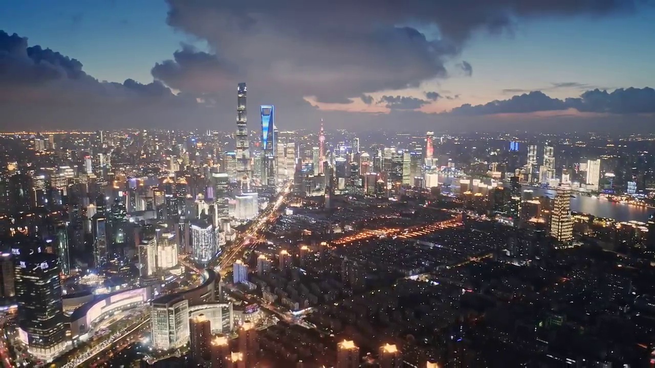 上海发达城市建筑,繁荣夜景视频素材