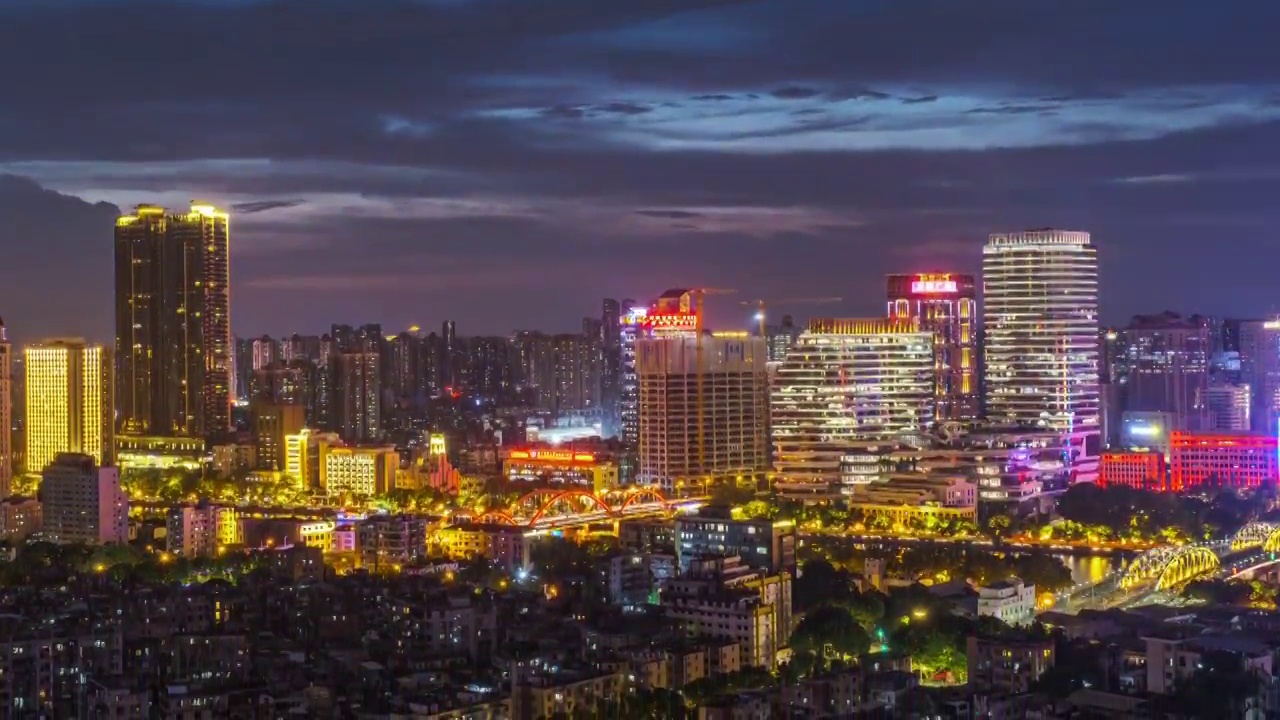 中国广州夕阳晚霞夜景风光延时视频素材