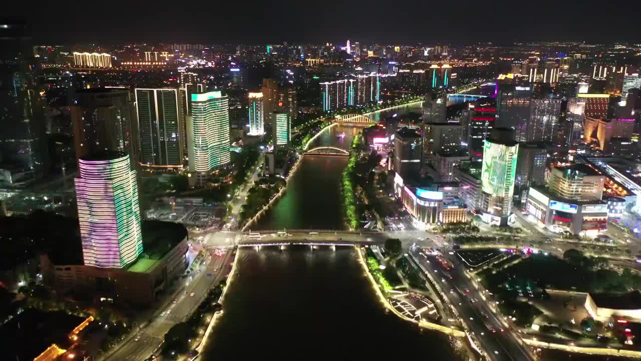 浙江宁波三江口夜景风光航拍视频素材