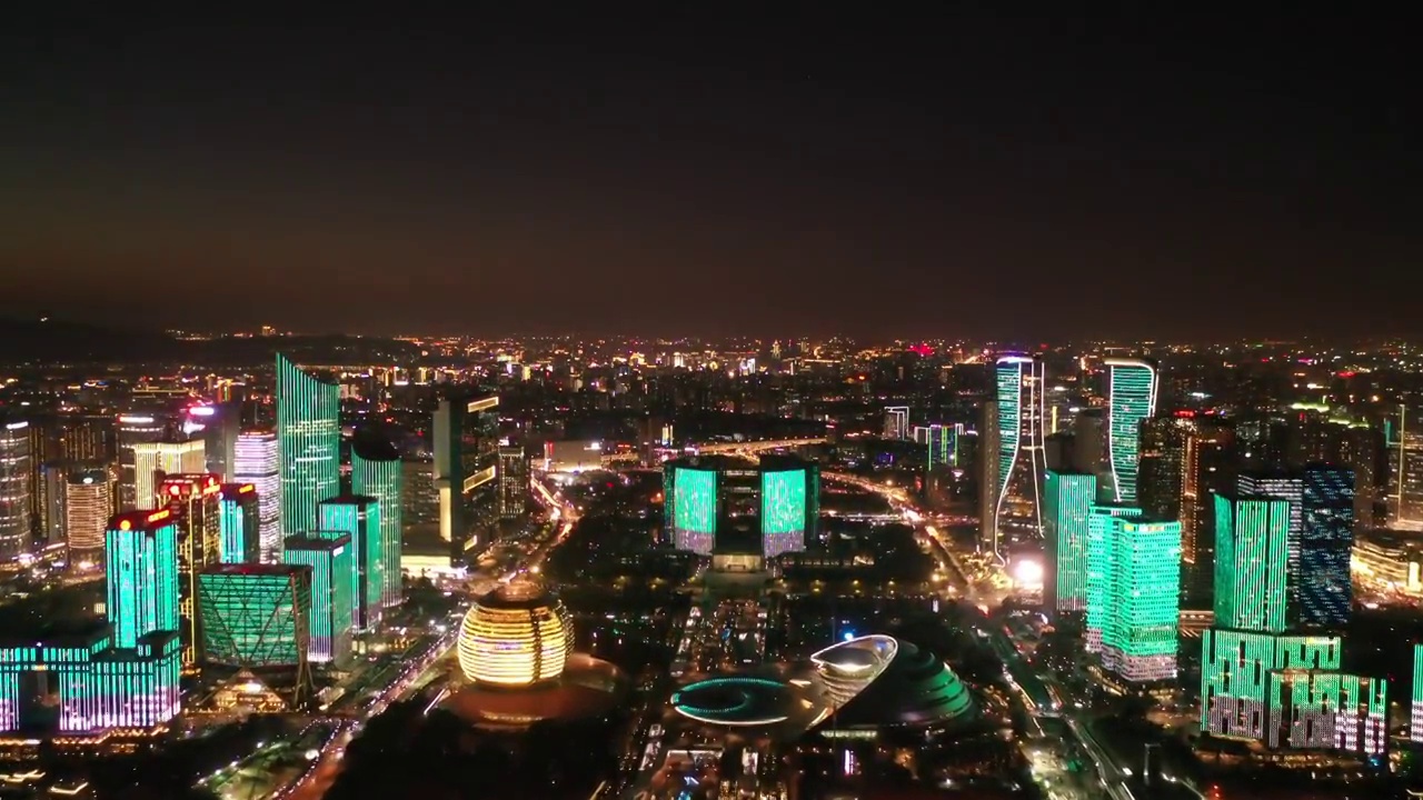 杭州钱江新城天际线日落夜景航拍视频素材