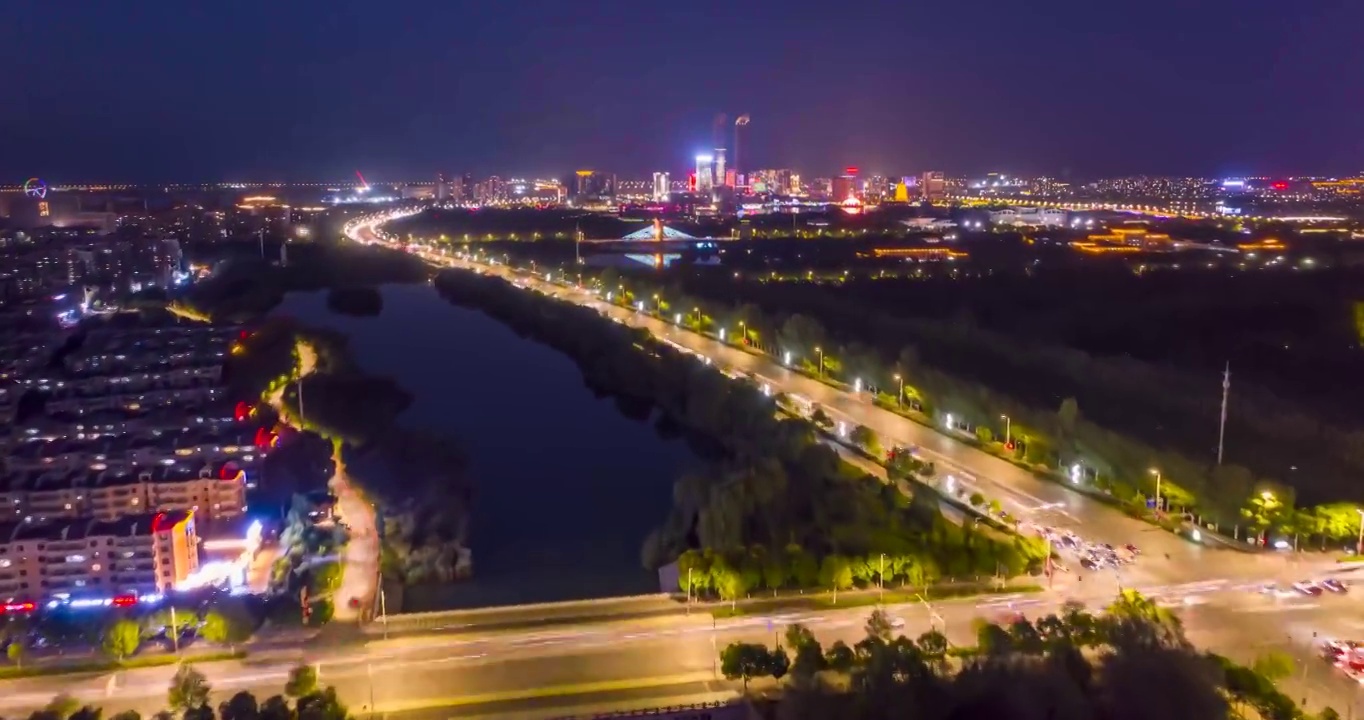 宁夏银川地标夜景航拍延时摄影视频素材