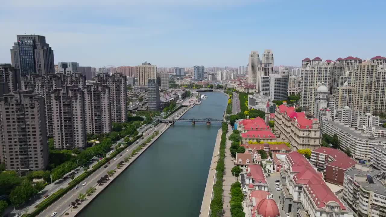 航拍天津市容市貌全景大画幅视频素材