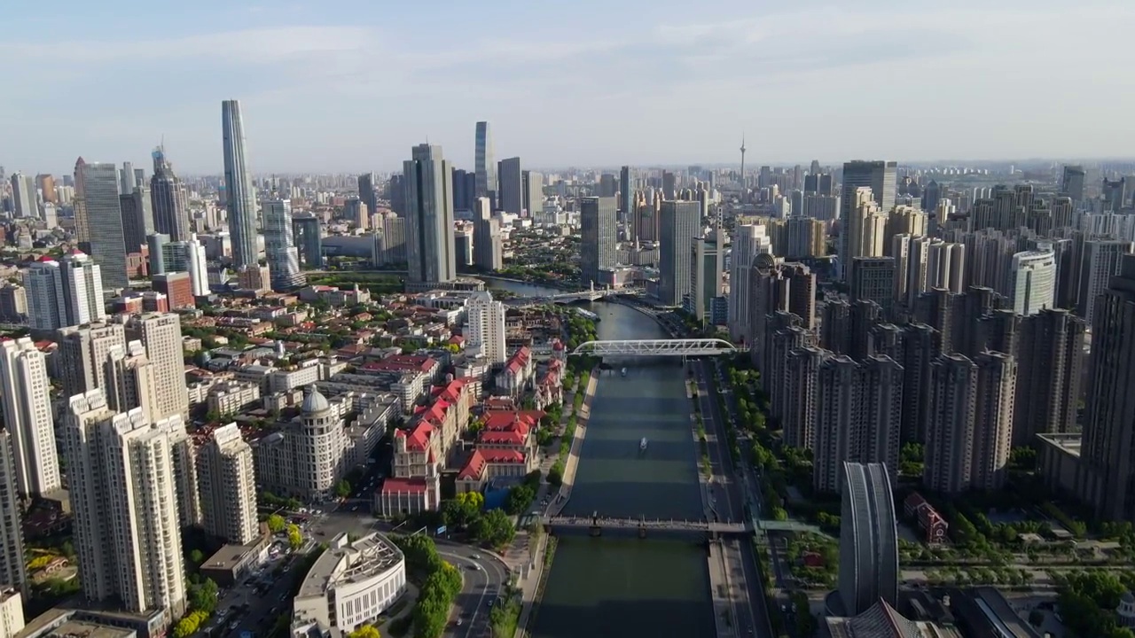 航拍天津市容市貌全景大画幅视频素材