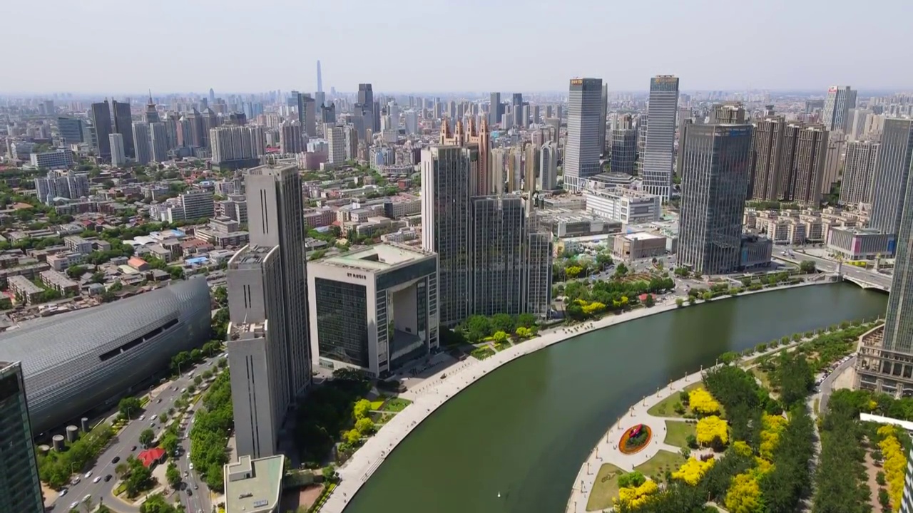 航拍天津市容市貌全景大画幅视频素材