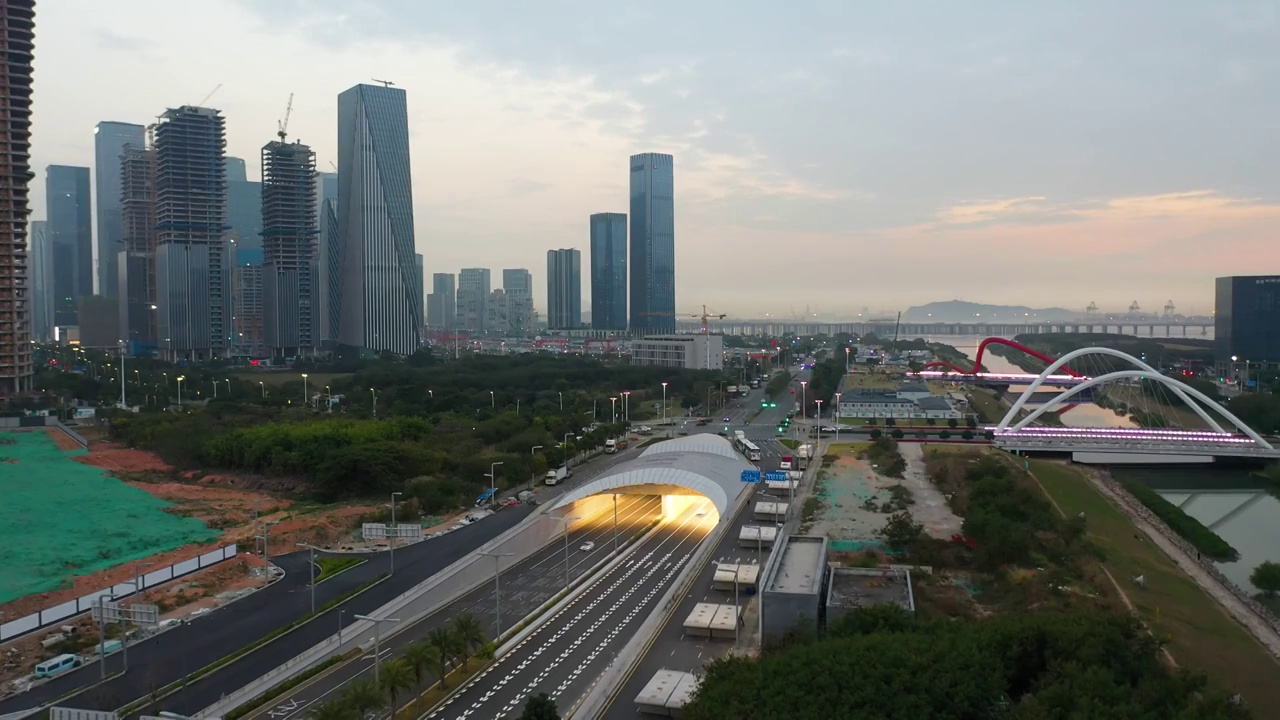 深圳市前海片区CBD航拍日落视频素材