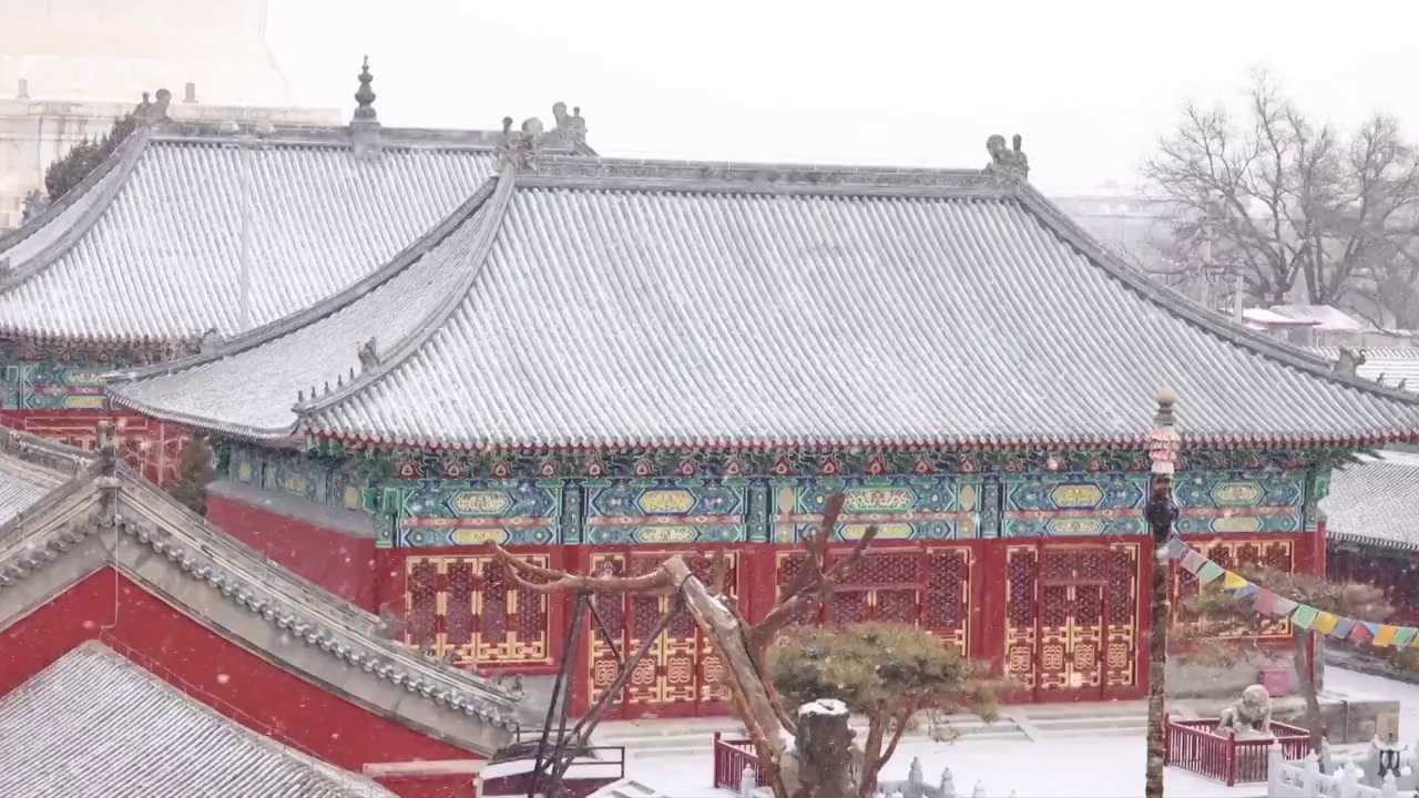 白塔寺雪景妙应白塔寺雪景视频素材