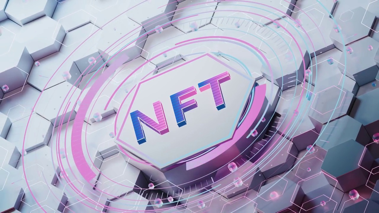 NFT概念与六边形背景3D渲染视频素材