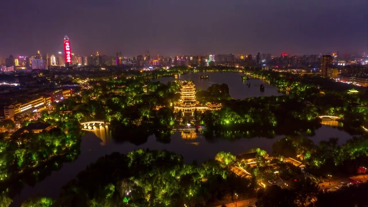 航拍济南市大明湖风景区延时摄影视频素材