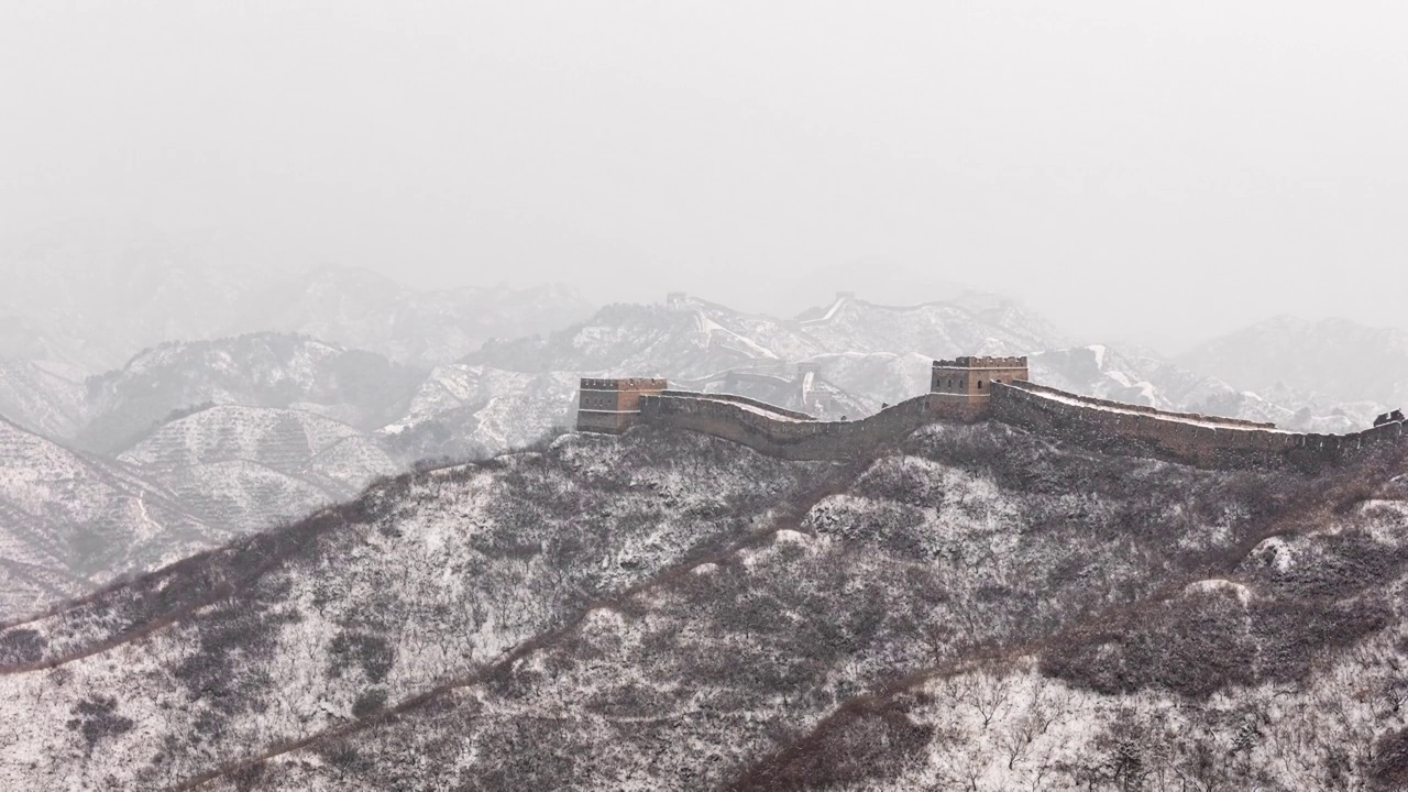 北京密云古北口明长城雪景延时摄影视频素材