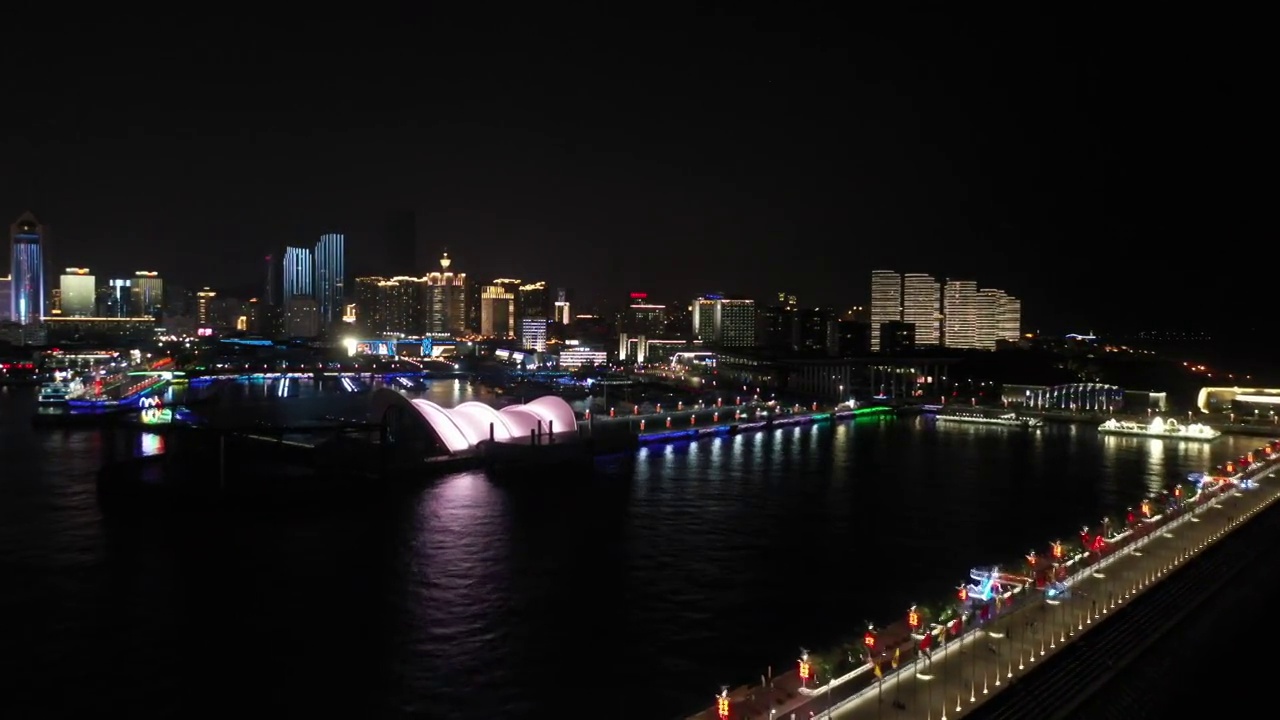 山东青岛城市夜景灯光秀视频素材