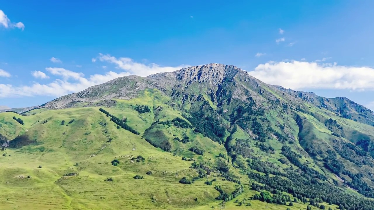 中国新疆喀纳斯景区山和绿色的草原自然风光航拍视频素材