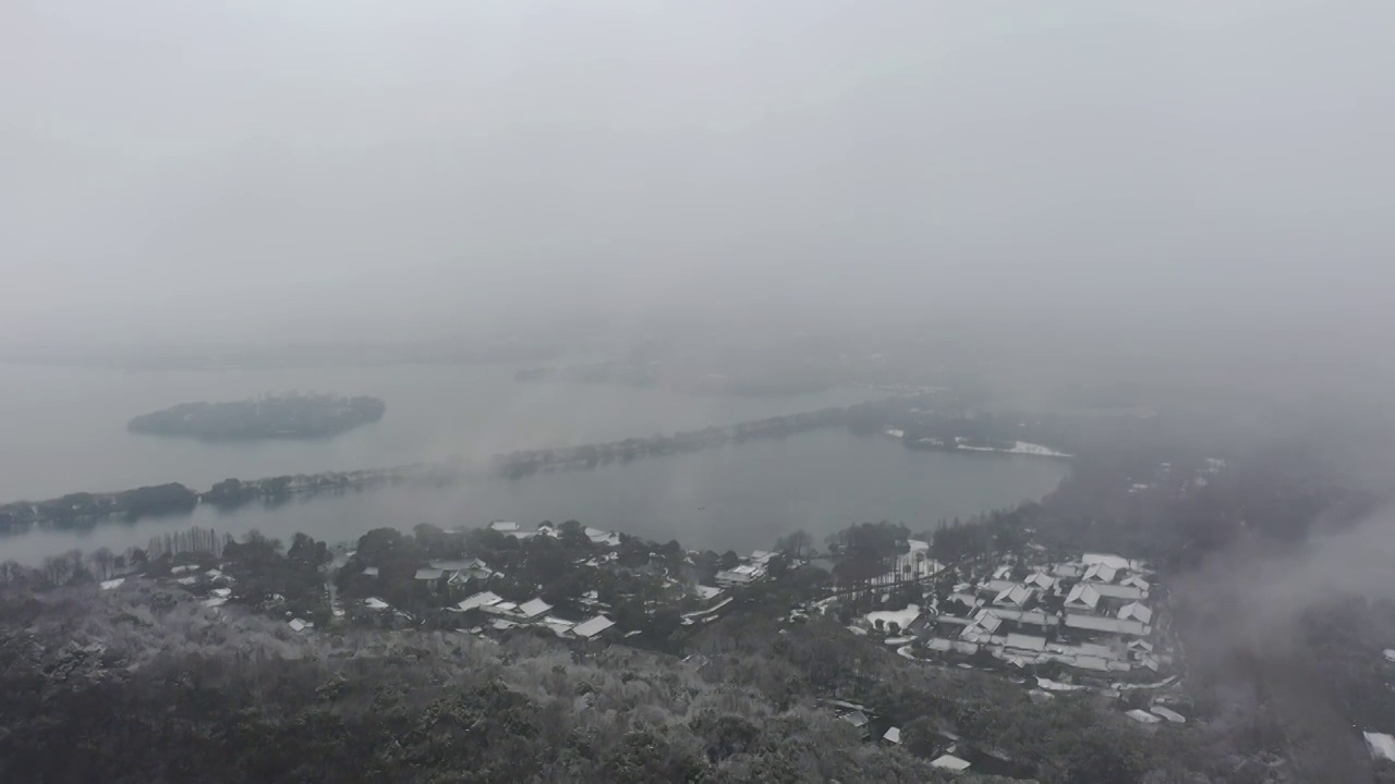 杭州西湖雪景航拍视频素材