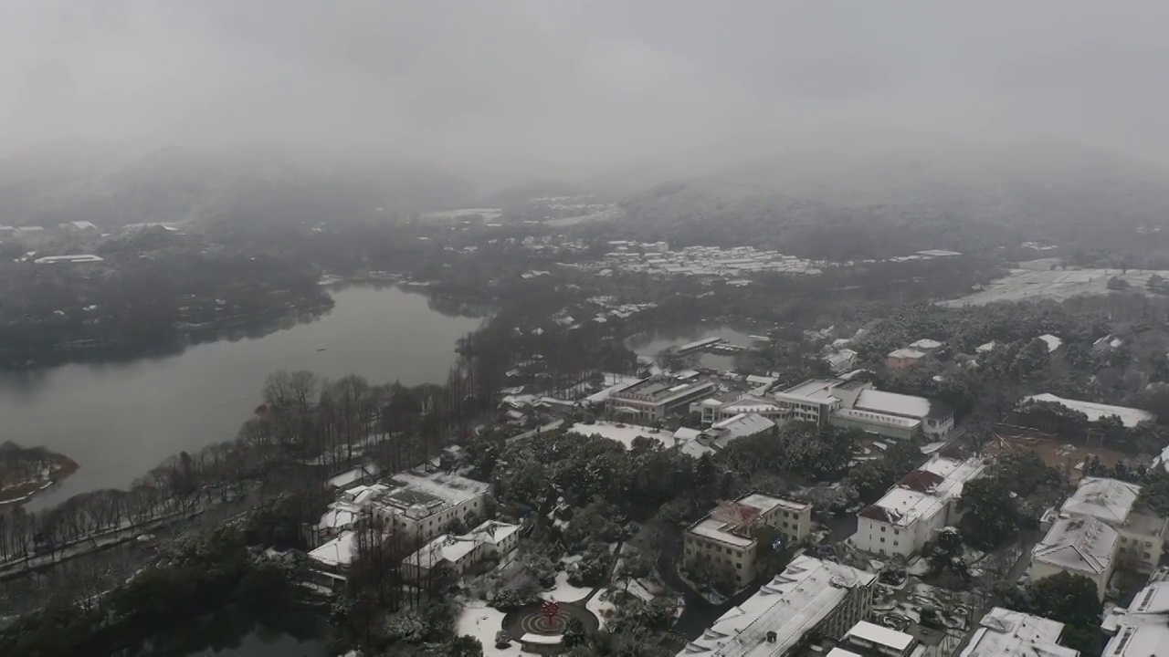 杭州西湖雪景航拍视频素材