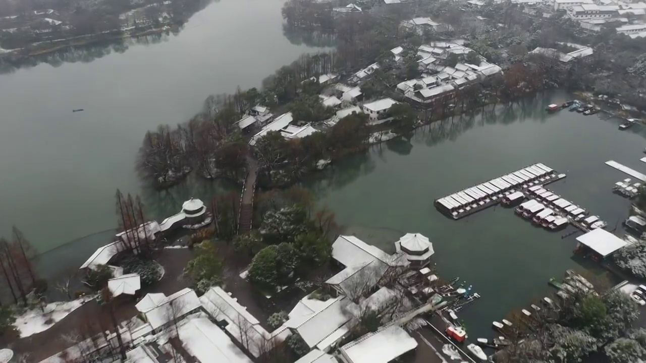 杭州西湖雪景航拍视频素材