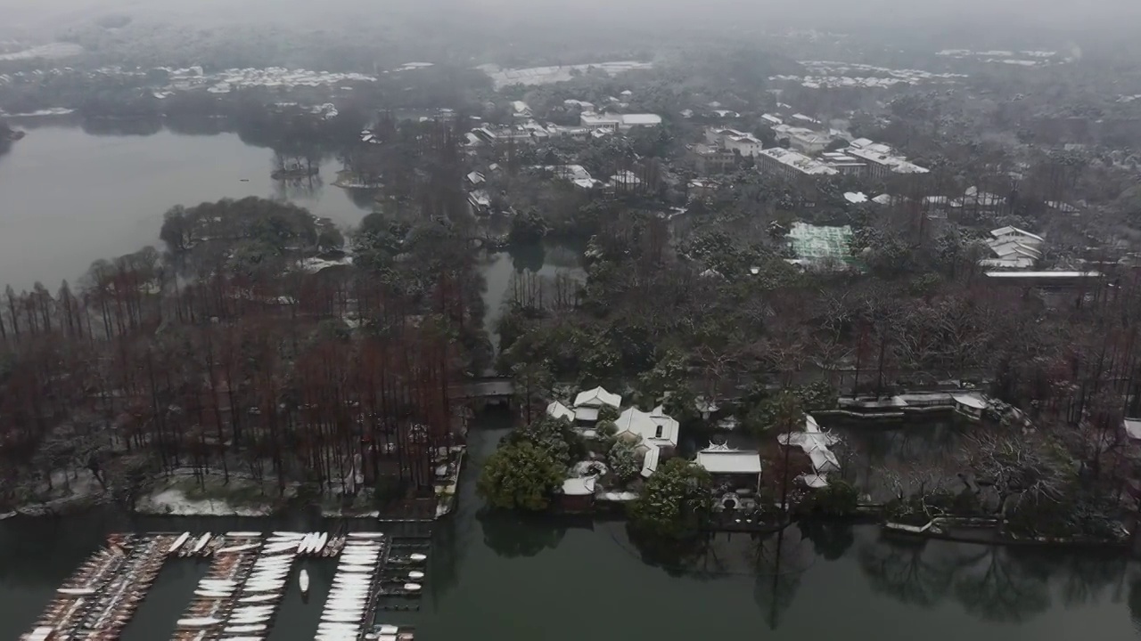 杭州西湖雪景航拍视频素材