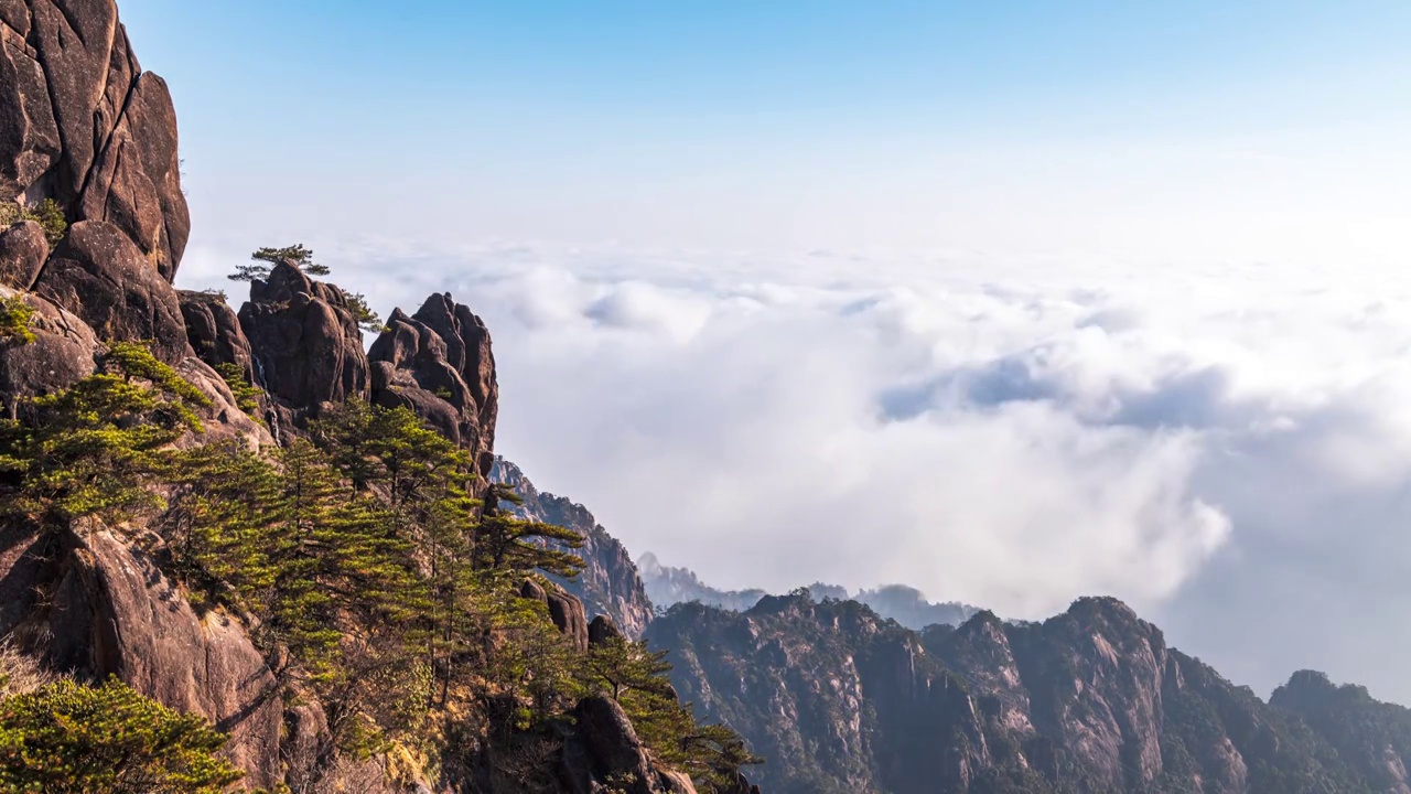 黄山云海延时，安徽省黄山光明顶视频素材