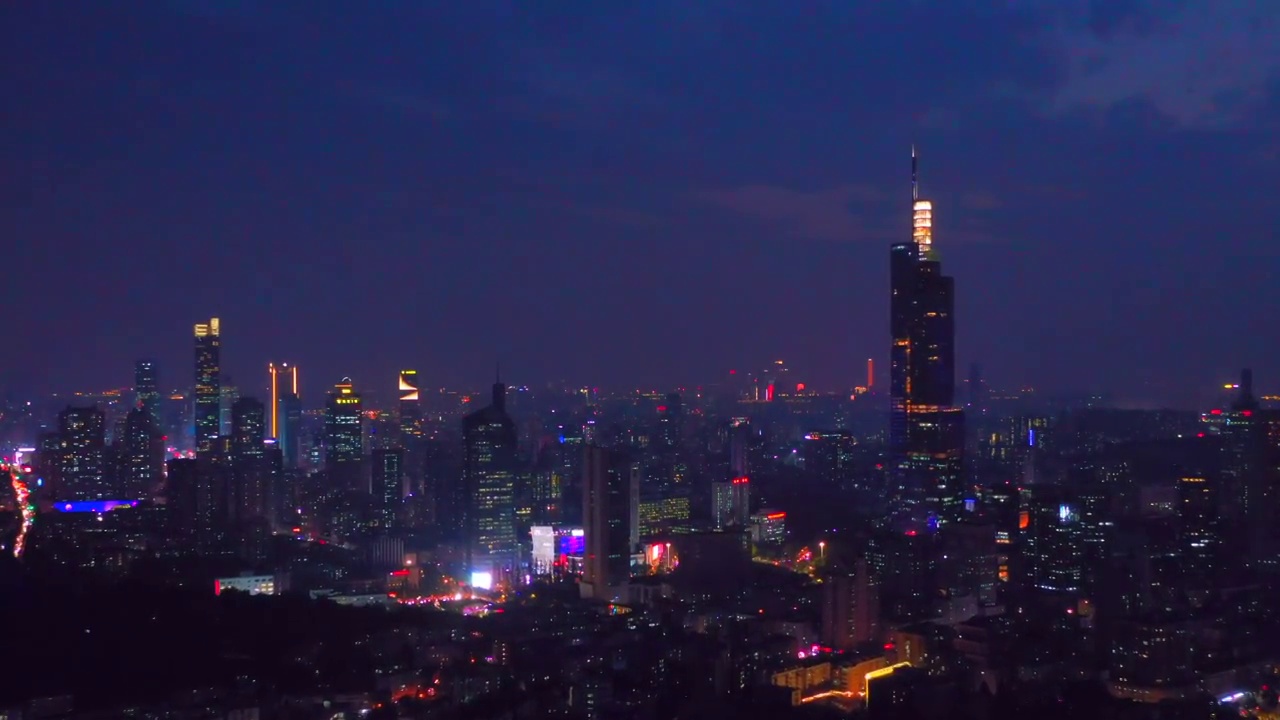 航拍南京现代城市风光夜景视频素材