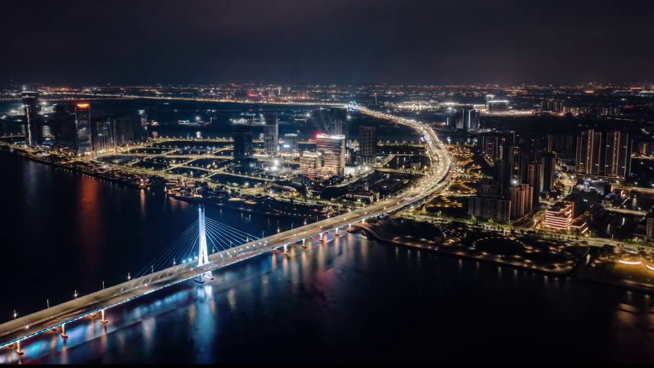 航拍广州南沙自贸区夜景4k延时视频素材