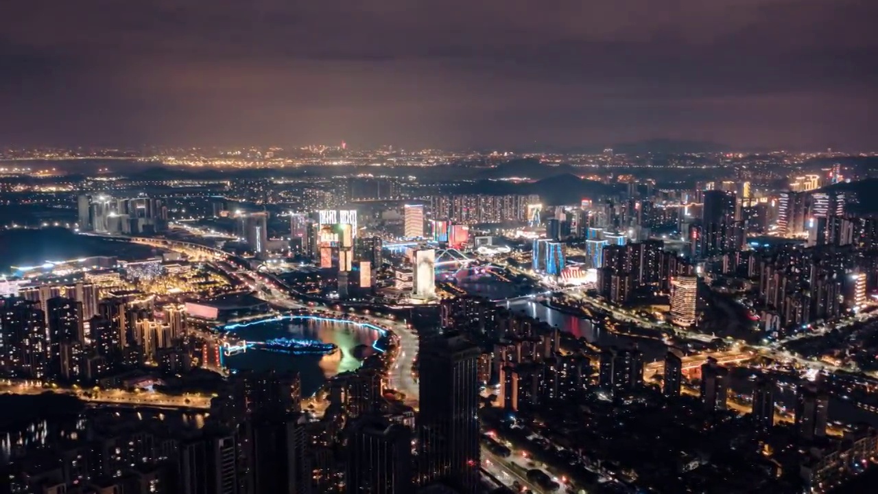 航拍广州南沙自贸区夜景4k延时视频素材