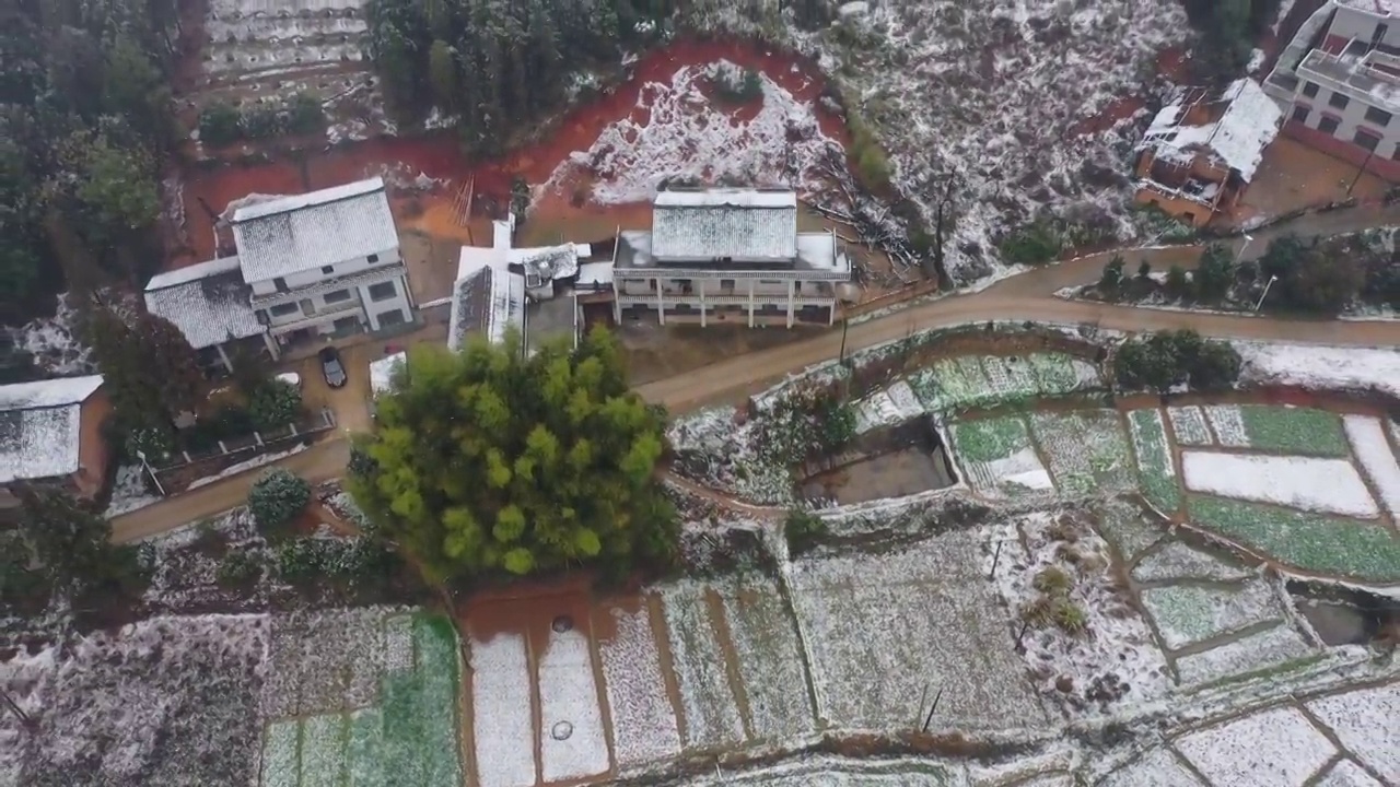 水洞底雪中山村视频素材