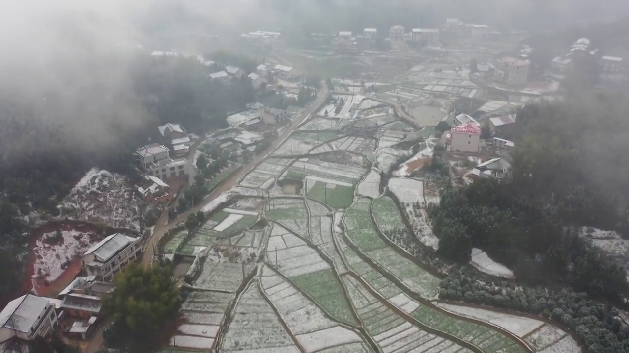 水洞底雪中山村（四）视频素材