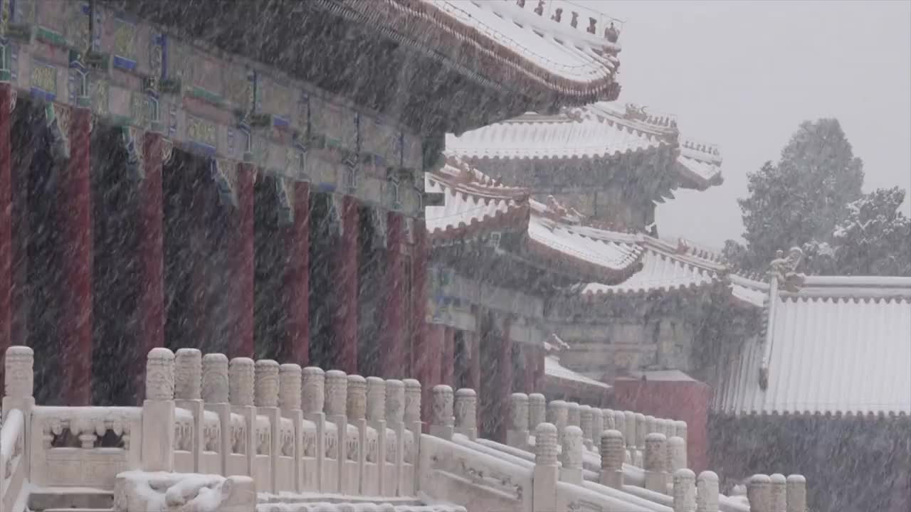 大雪纷飞故宫太和门雪景视频素材