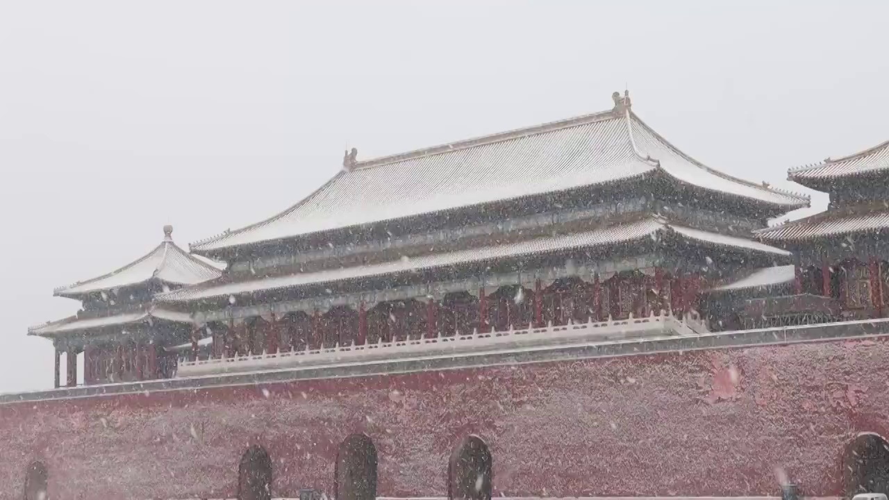 大雪中的北京故宫视频素材