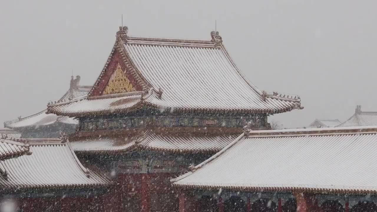 大雪中的北京故宫视频素材