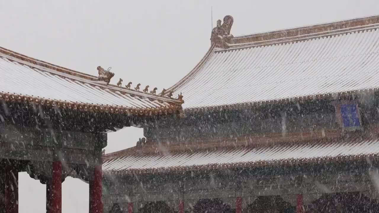 大雪中的北京故宫视频素材