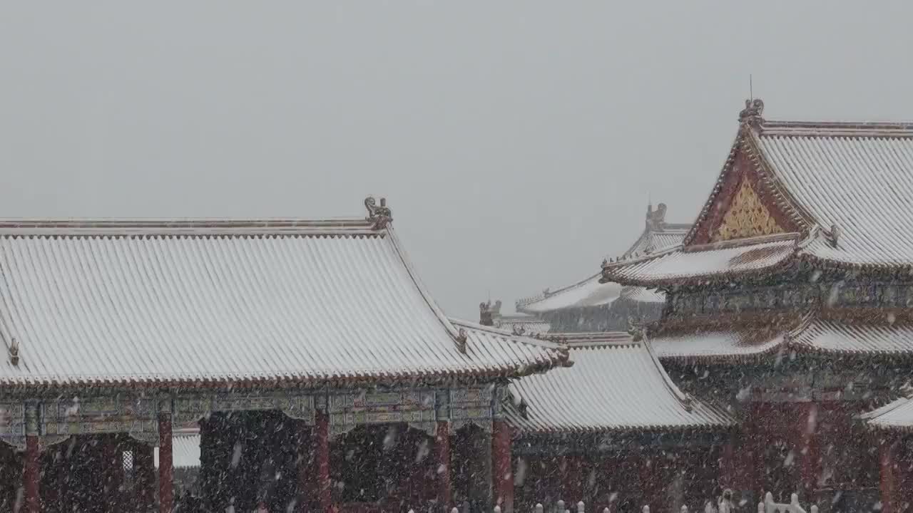 大雪中的北京故宫视频素材