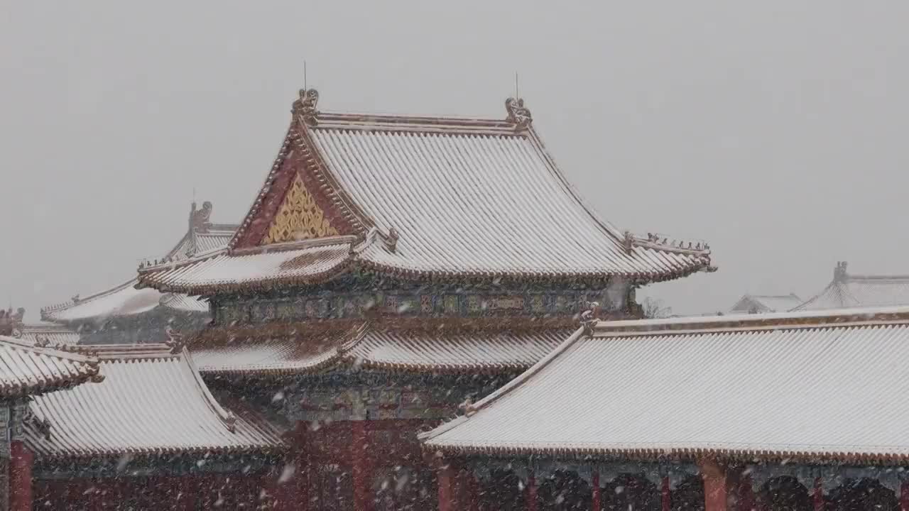 大雪中的北京故宫视频素材