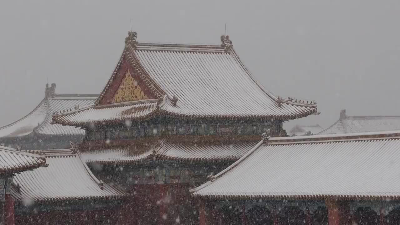 大雪中的北京故宫视频素材