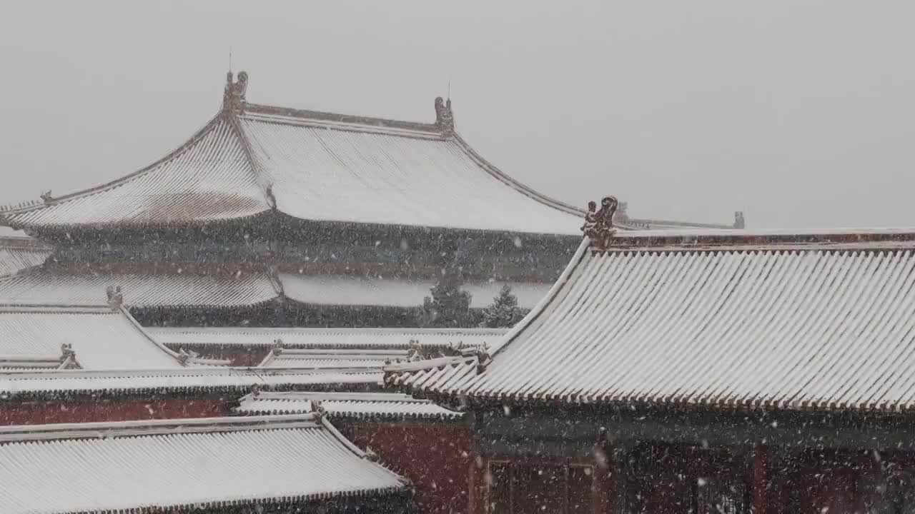 大雪中的北京故宫视频素材