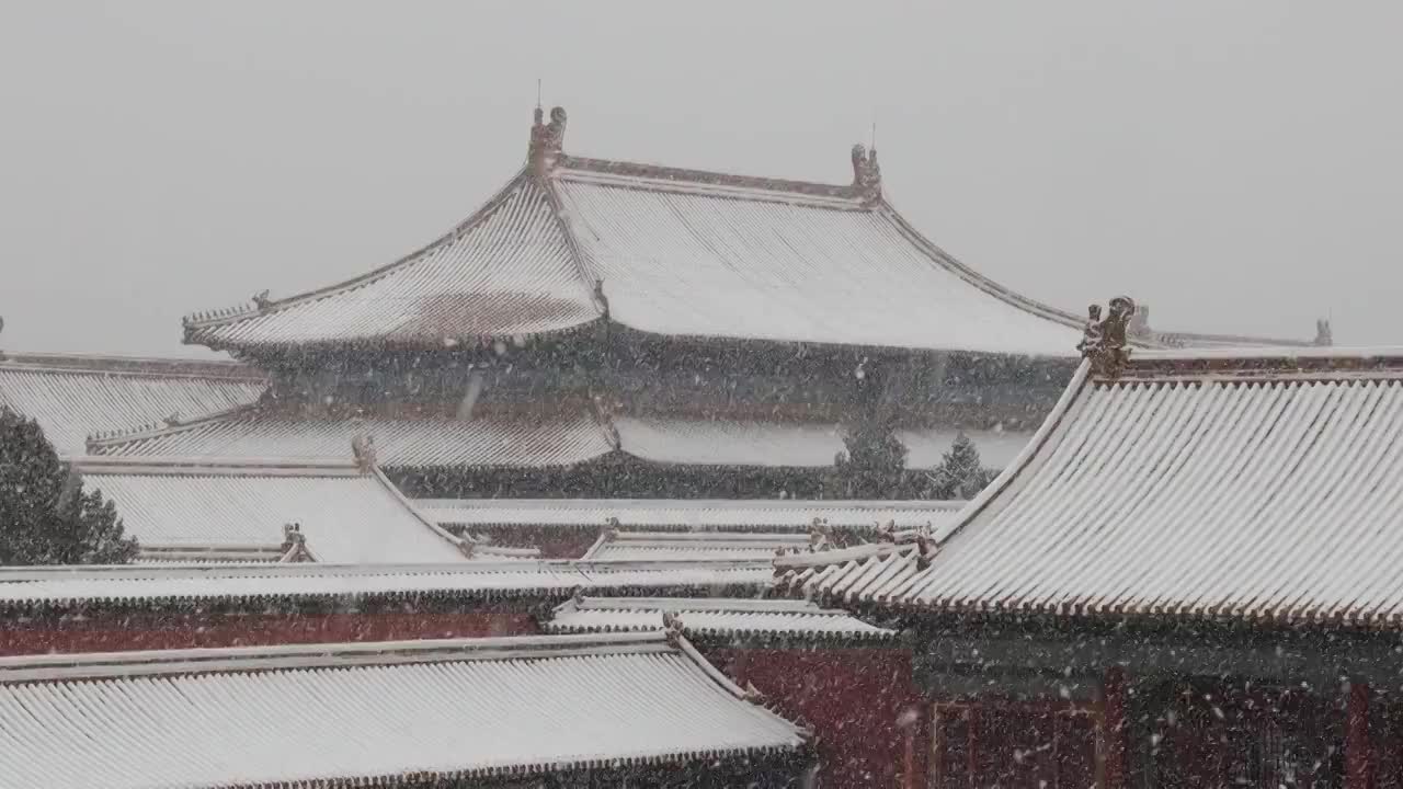 大雪中的北京故宫视频素材