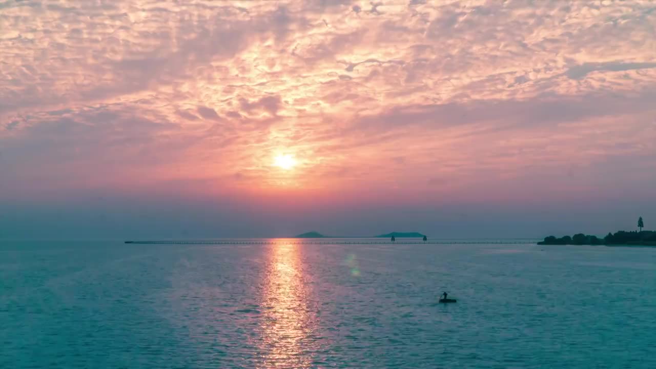 太湖壮丽日落晚霞视频下载