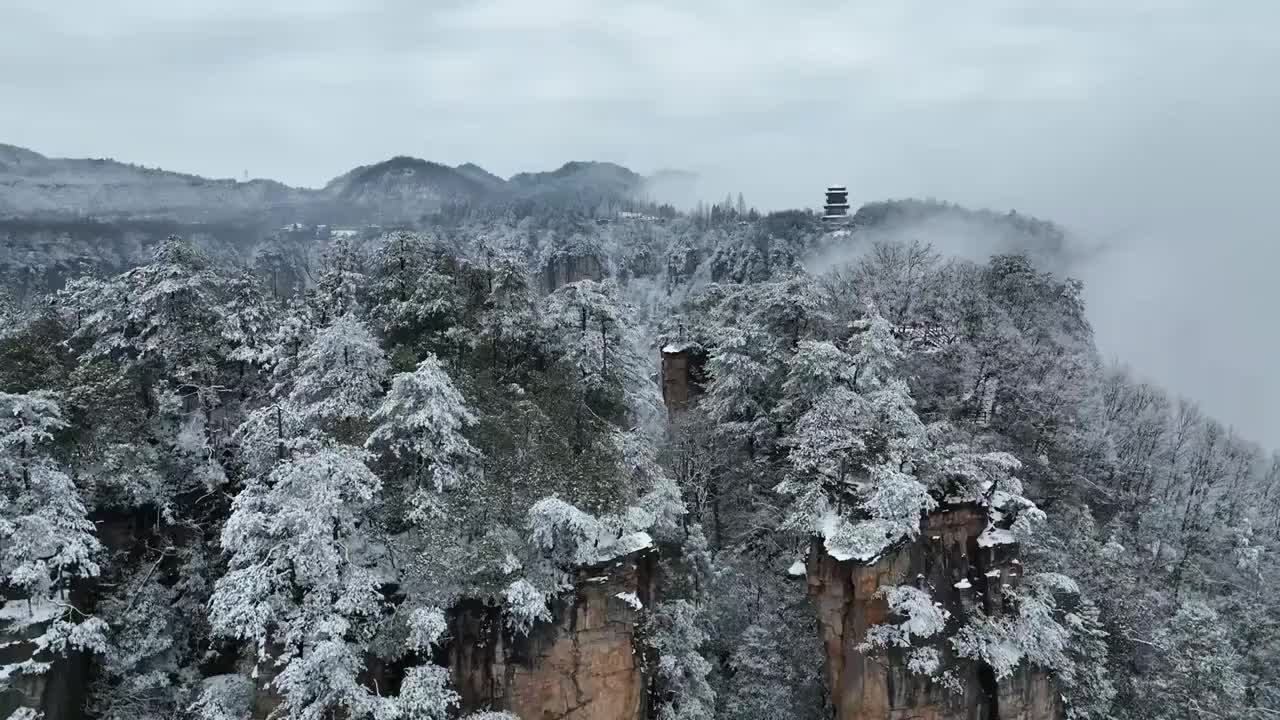 张家界武陵源天子山雪景视频素材