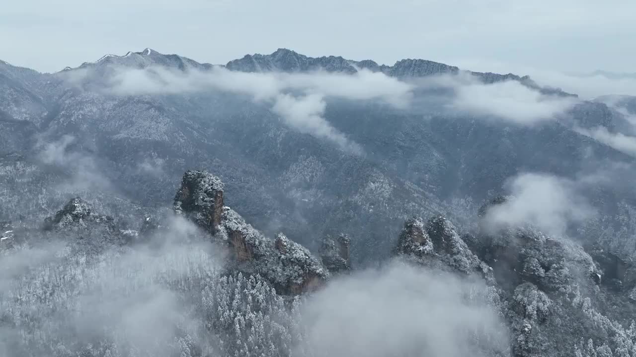 张家界武陵源天子山雪景视频下载