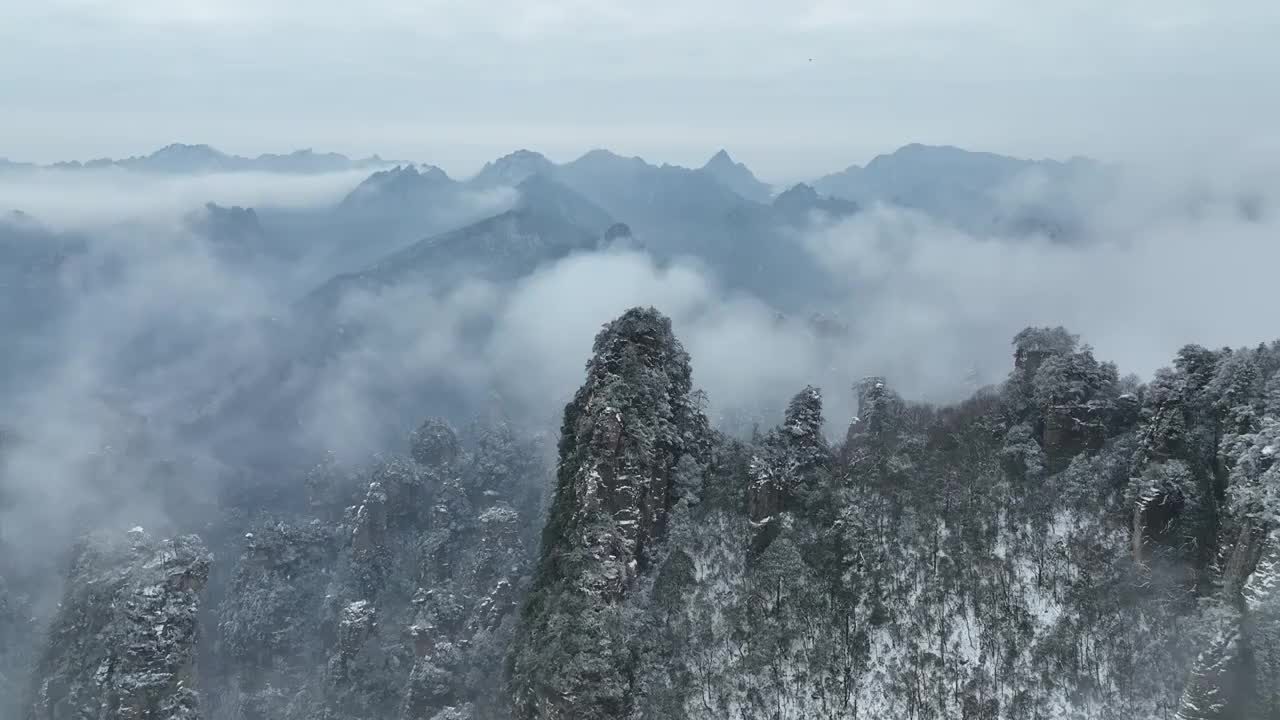 张家界武陵源天子山雪景视频素材