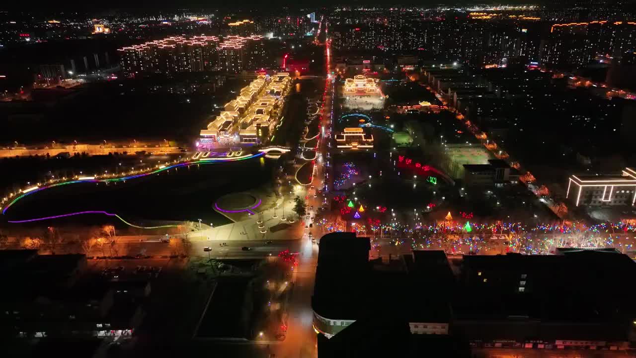 航拍东营广饶城市夜景视频素材