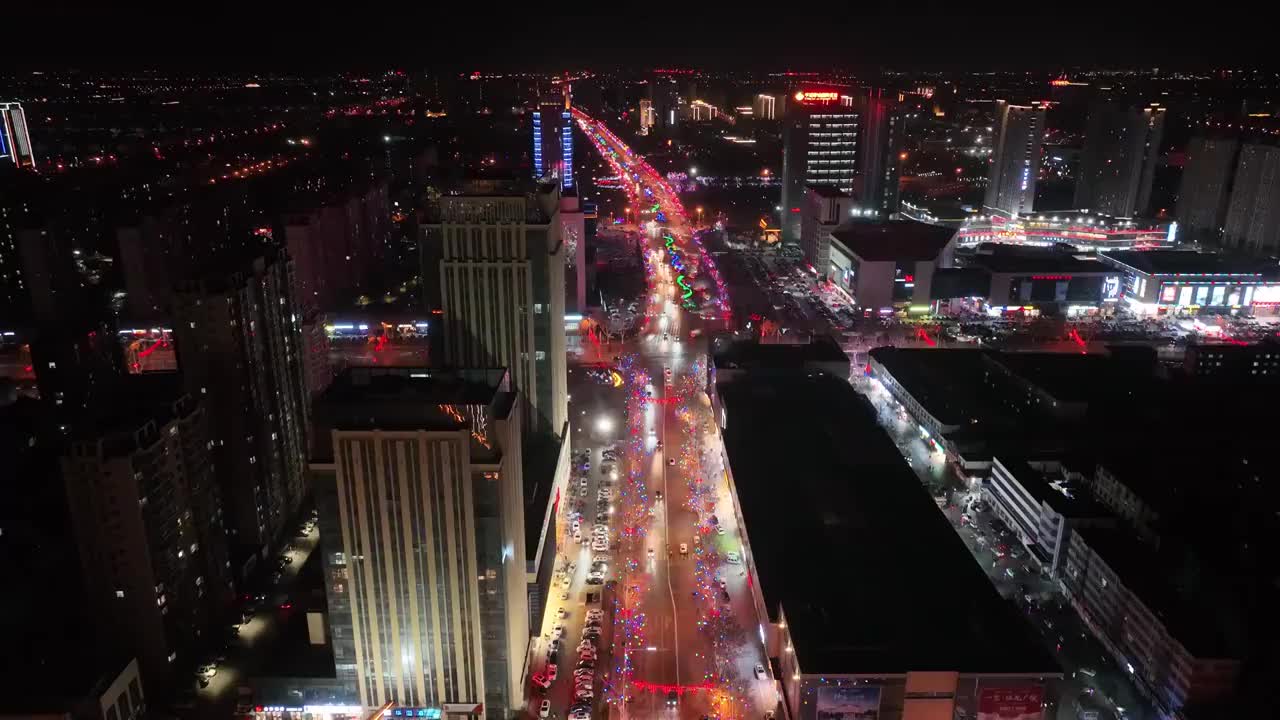 航拍东营广饶城市夜景视频素材