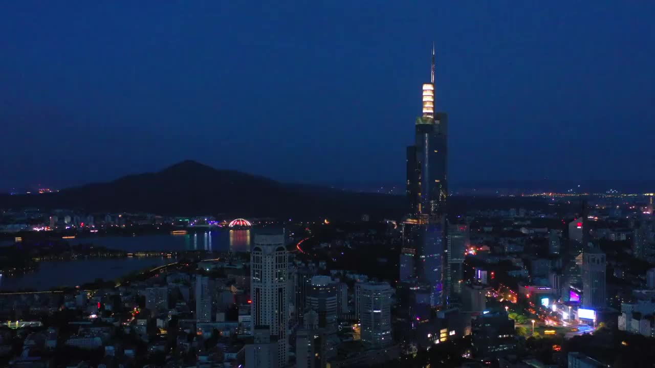 航拍南京现代城市风光夜景视频素材