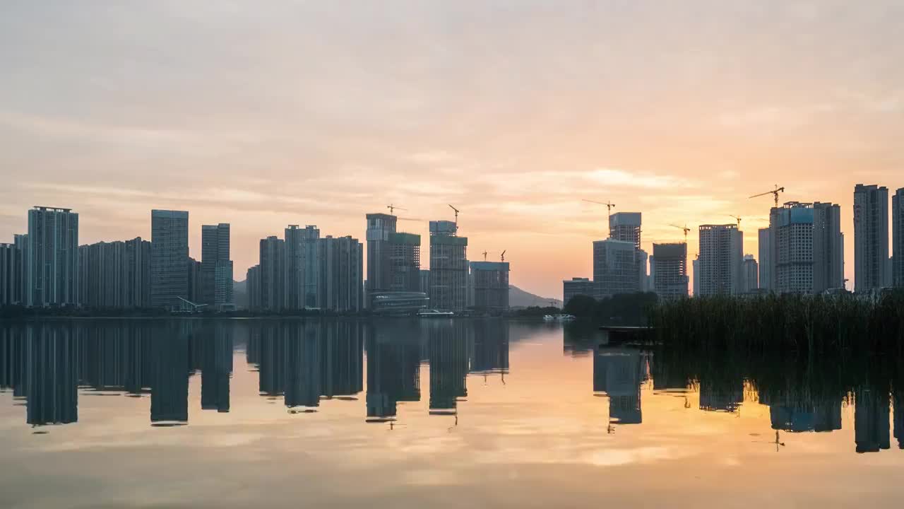 长沙梅溪湖西城市岛夕阳日落延时视频下载