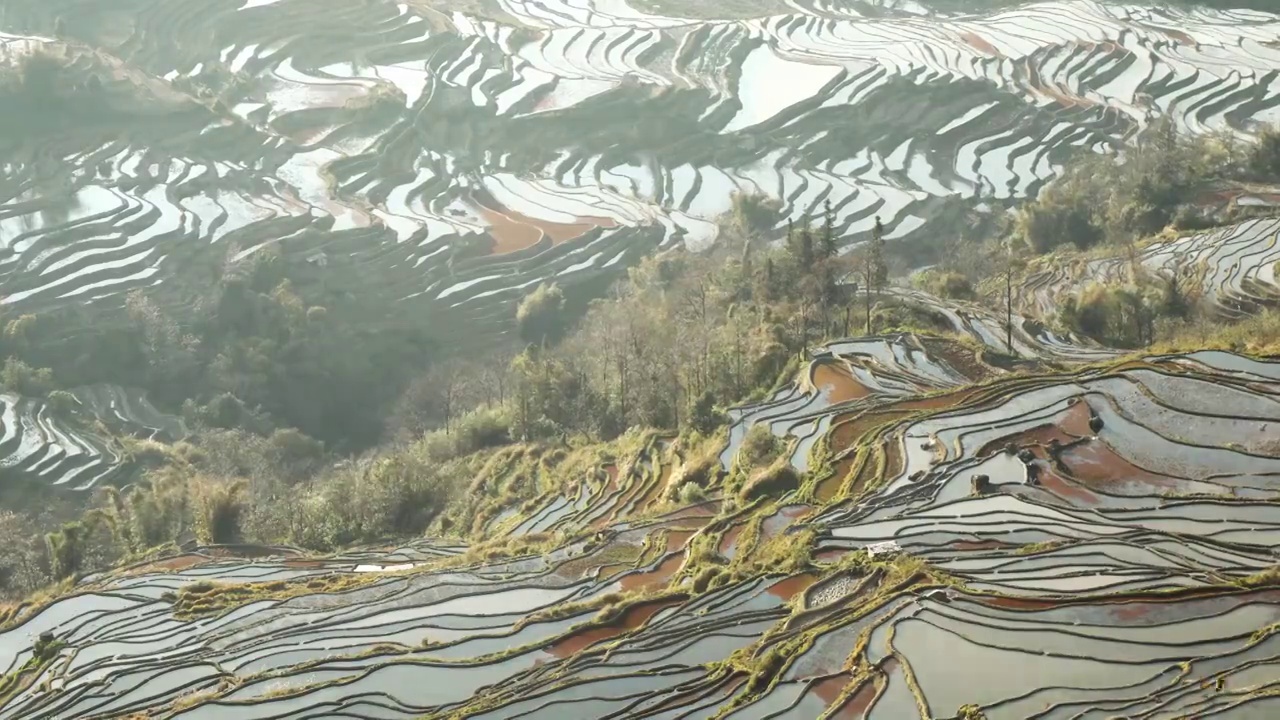 黄昏时分的梯田，云南红河哈尼梯田视频素材