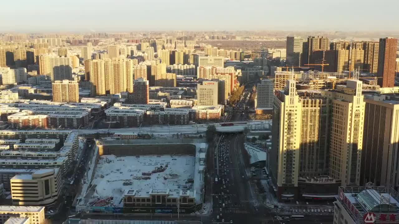 沈阳冬季雪景城市航拍视频素材