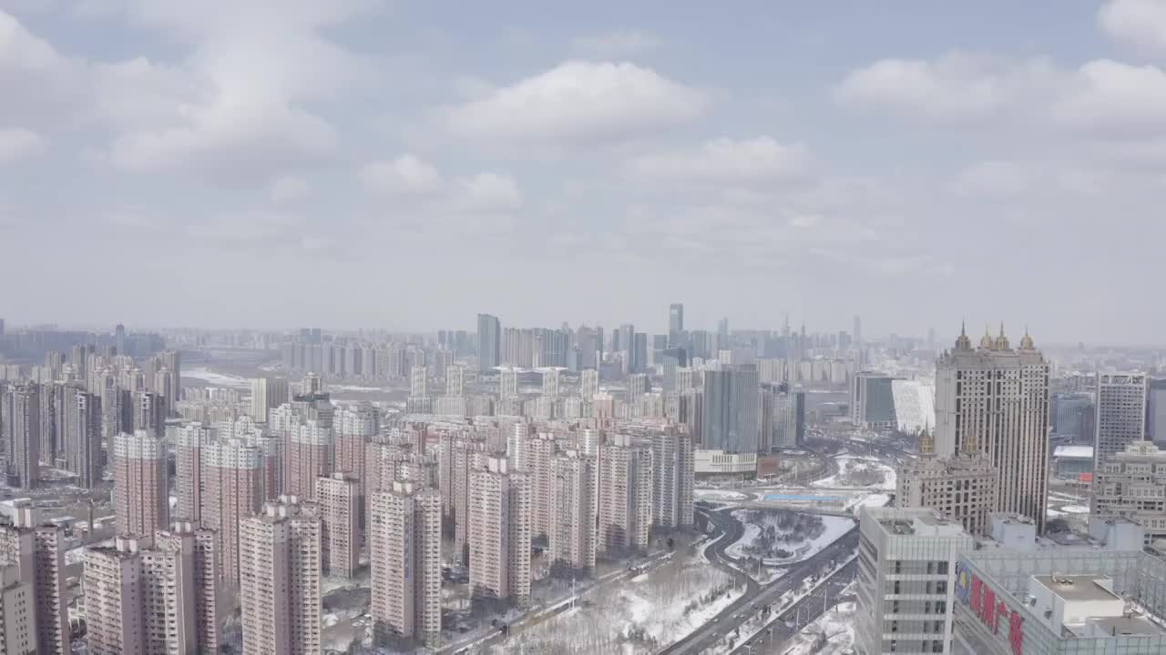 沈阳冬季雪景航拍浑南奥体中心视频素材